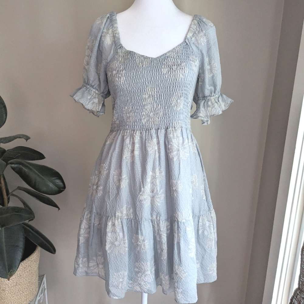 Madewell Small Silk Lucie Smocked Mini Dress in Moody Blooms